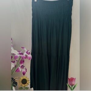 NATURAL LIFE DARK FOREST GREEN Smocked Waist Maxi Skirt